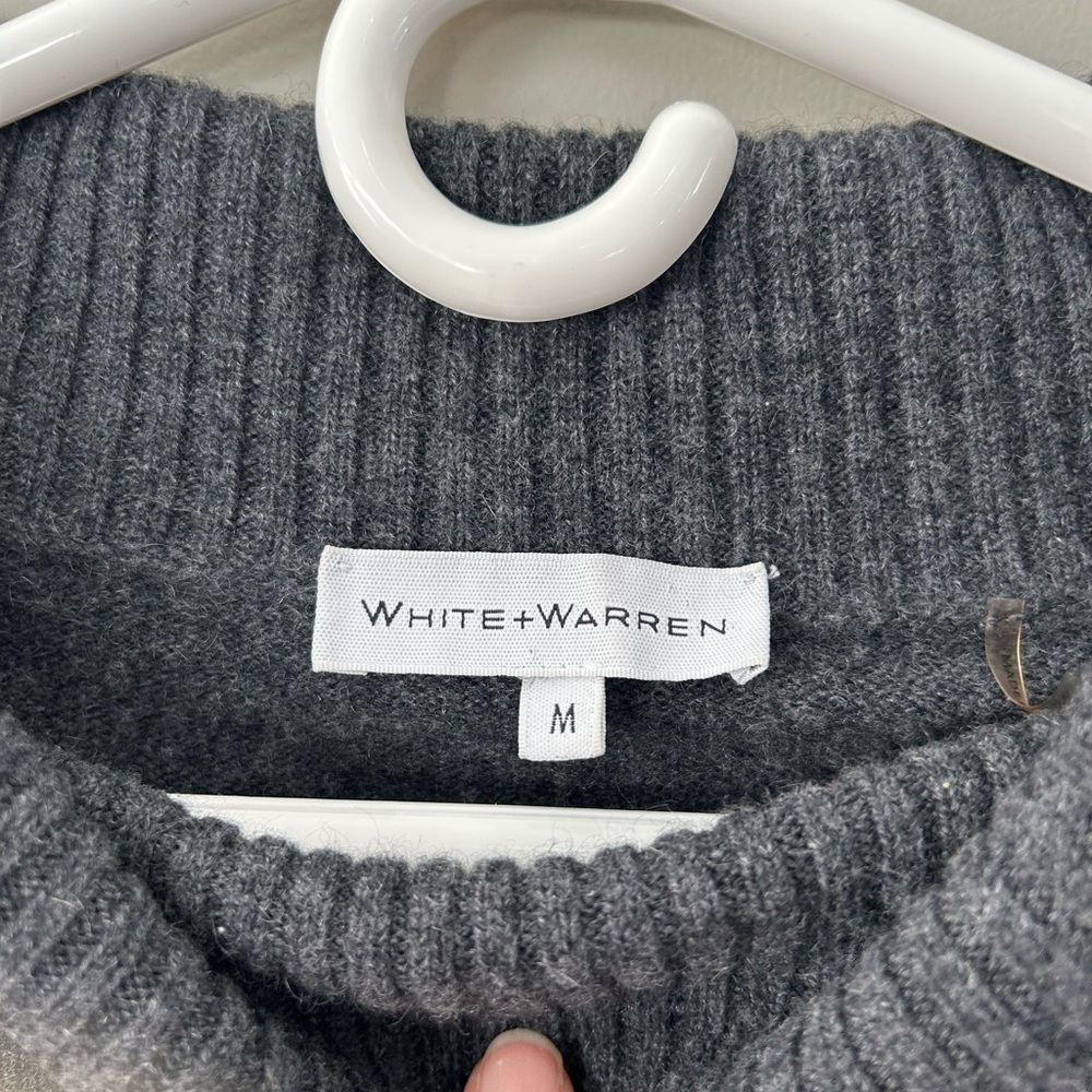 White + Warren Cashmere M/L Heather Dark Grey Oversized Turtleneck Sweater - Picture 3 of 7